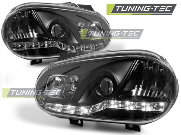 LED Tagfahrlicht Design Scheinwerfer für VW Golf 4 97-03 schwarz